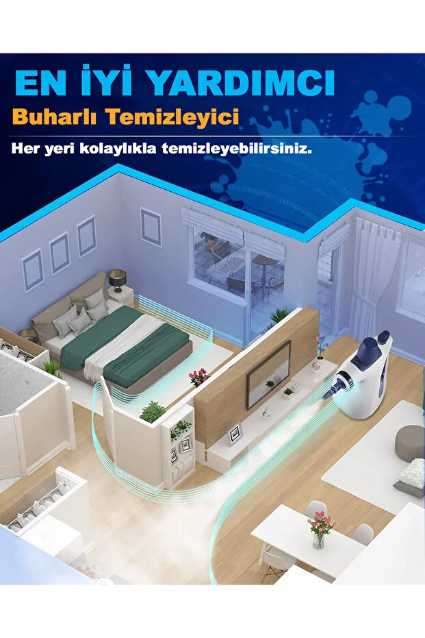 Buharlı Temizleyici Çok Amaçlı 12 Aparatlı Ev Zemin Derz Ahşap Araba Fayans Temizleyici